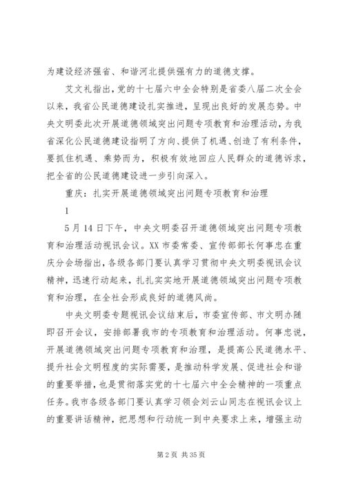 各地落实全国道德领域突出问题专项教育和治理视讯会议精神.docx