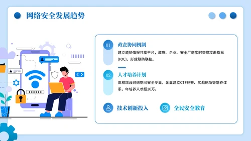 蓝色插画风网络安全数字主题PPT模板