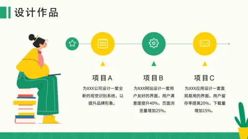 黄色扁平风平面设计师个人作品集PPT