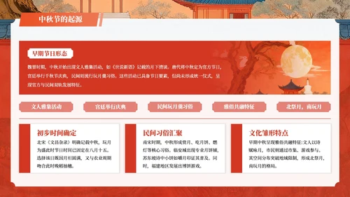 红色插画风中国传统节日中秋节教学课件PPT模板