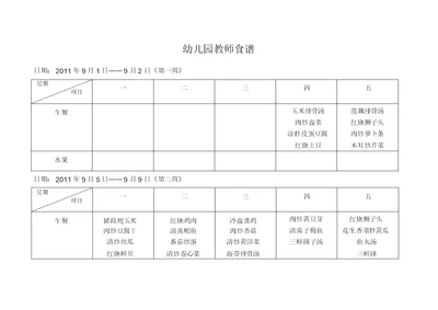 幼儿园教职工食谱