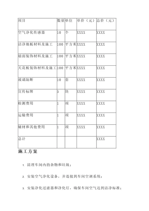 衡水车间净化施工报价单