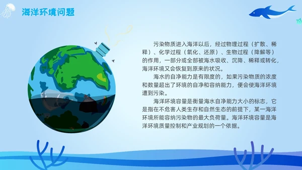 海洋保护主题插画学习讲座活动卡通蓝色环保简约核污水