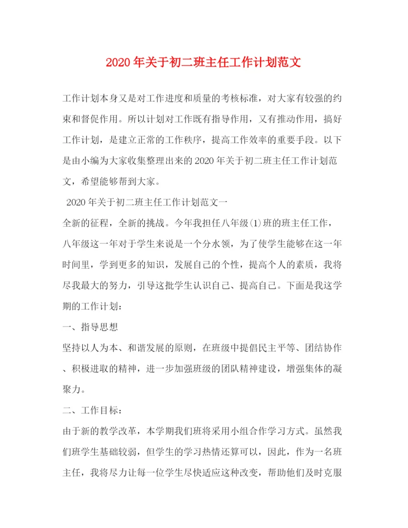 精编之年关于初二班主任工作计划范文.docx