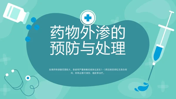 绿色卡通药物外渗的预防与处理PPT模板宣传PPT动态PPT输液外渗的处理方法
