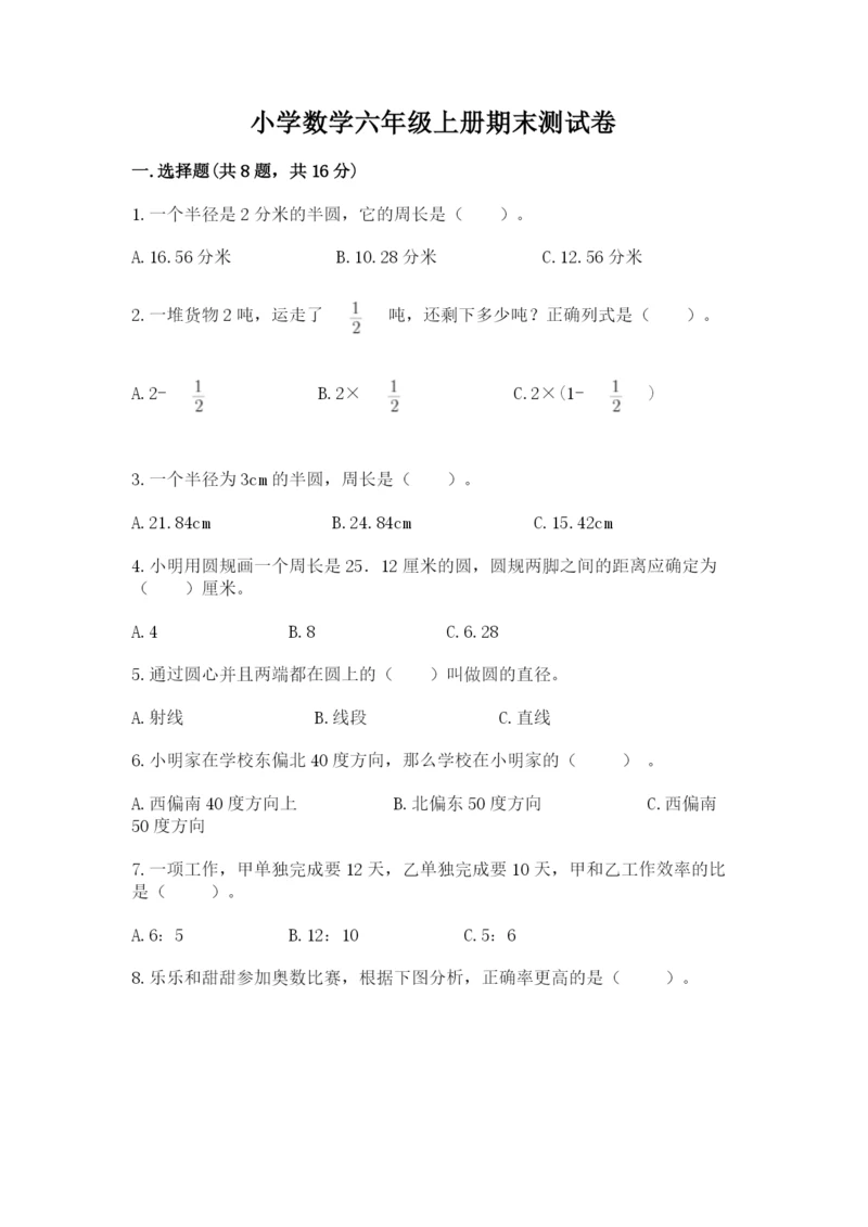 小学数学六年级上册期末测试卷带答案（满分必刷）.docx