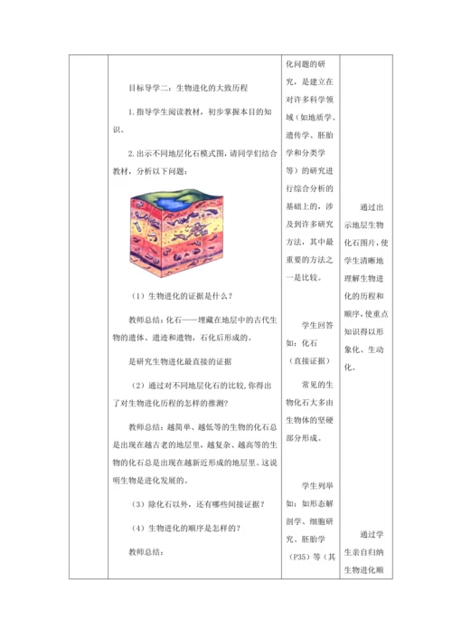人教版八年级生物下册第七单元第三章第二节生物进化的历程教案（表格式）