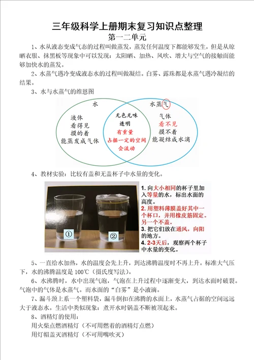 小学科学教科版三年级上册期末复习知识点整理