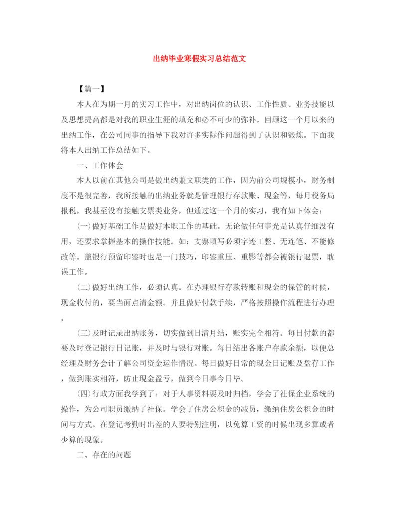 精编之出纳毕业寒假实习总结范文.docx