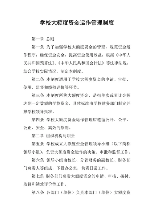 学校大额度资金运作管理制度