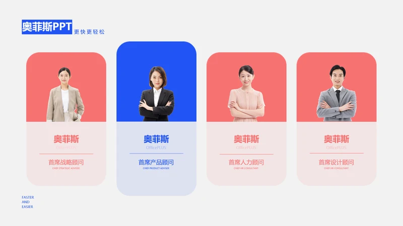 简约人物介绍宣传并列关系4项PPT单页