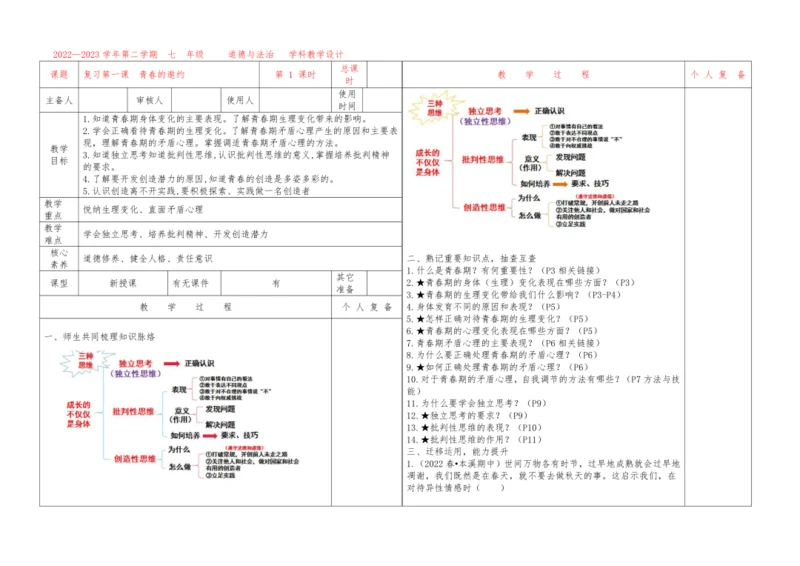 1.复习第一课　青春的邀约