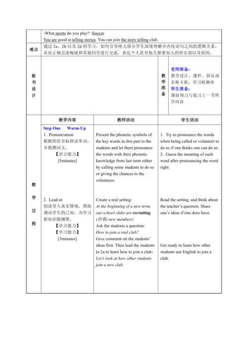 【核心素养目标】人教版英语七年级下册教案 Unit 1 Section A 2a-2d
