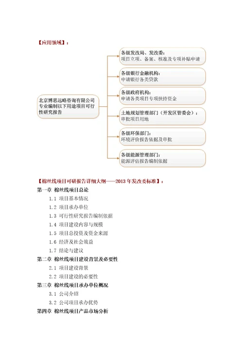 全程编制棉丝线项目可行性研究报告方案可用于发改委立项及银行贷款2013详细案例范文