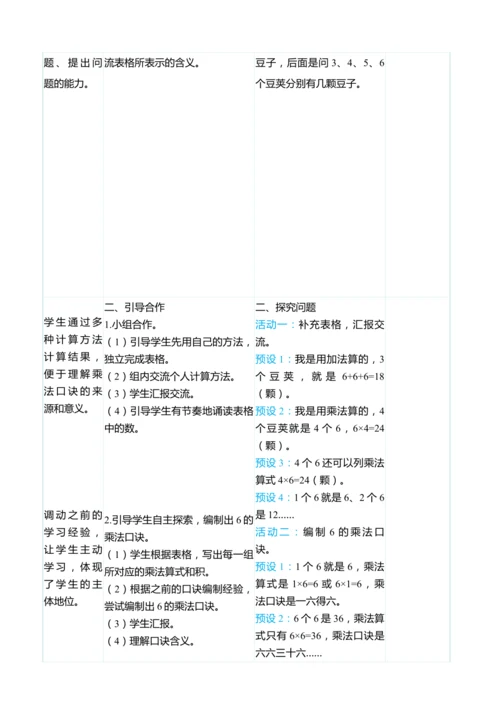 （大单元整体教学）4.5 6的乘法口诀（表格式）教学设计  人教版 二年级上册数学