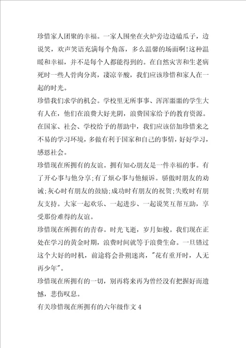 有关珍惜现在所拥有的六年级作文