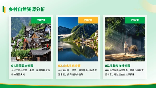 黄绿色质感风乡村振兴中的旅游开发PPT模板