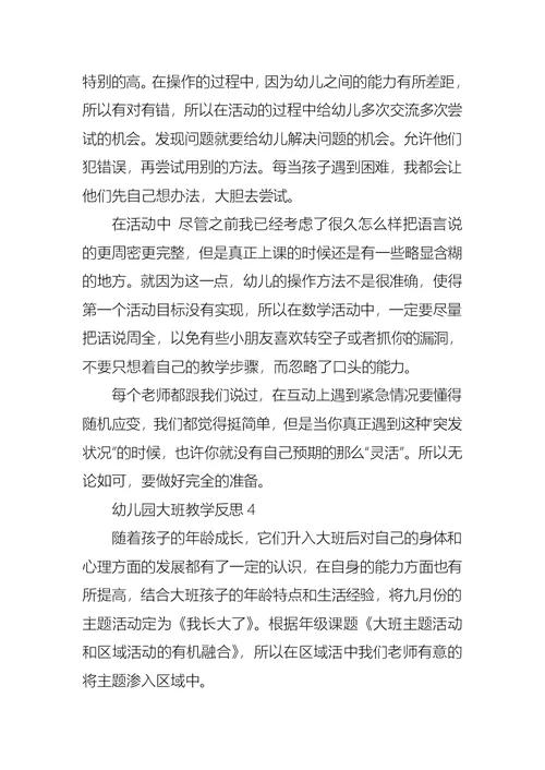 幼儿园大班教学反思