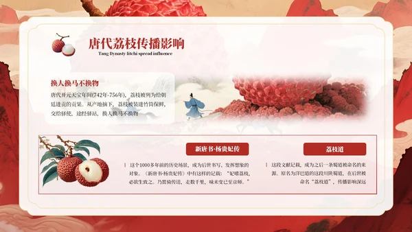 红色系长安的荔枝教学课件读书分享通用PPT模板