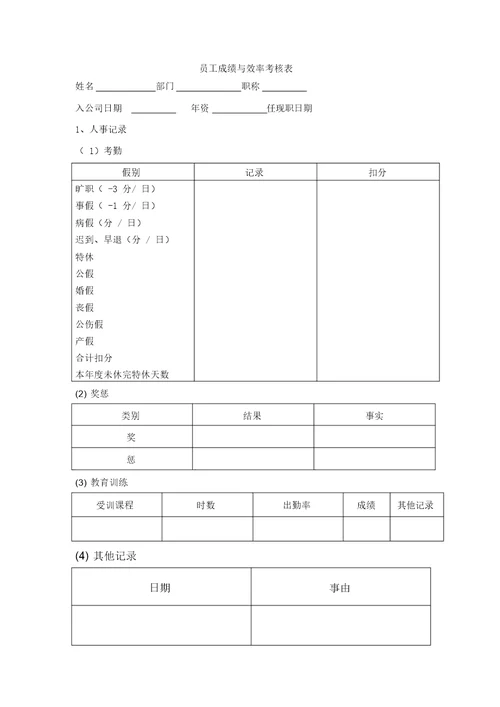 员工成绩与效率考核表