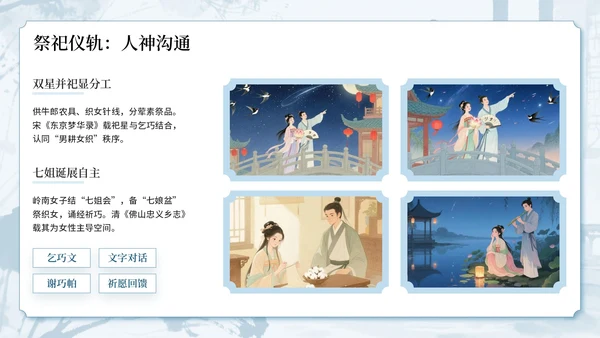 蓝色中国风古韵今风浪漫传承七夕文化知识讲座PPT模板