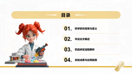 橙色3D风本科生药学毕业答辩通用PPT模板