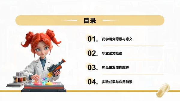 橙色3D风本科生药学毕业答辩通用PPT模板