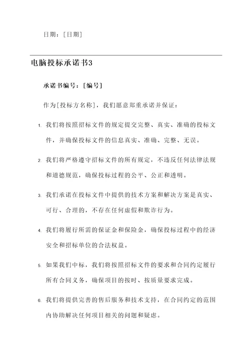 电脑投标承诺书
