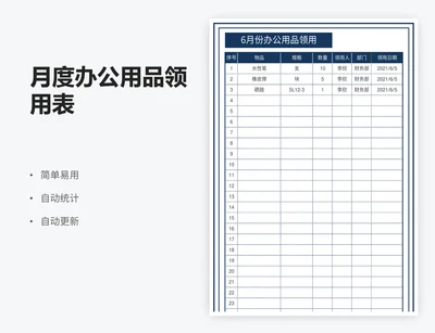 月度办公用品领用表