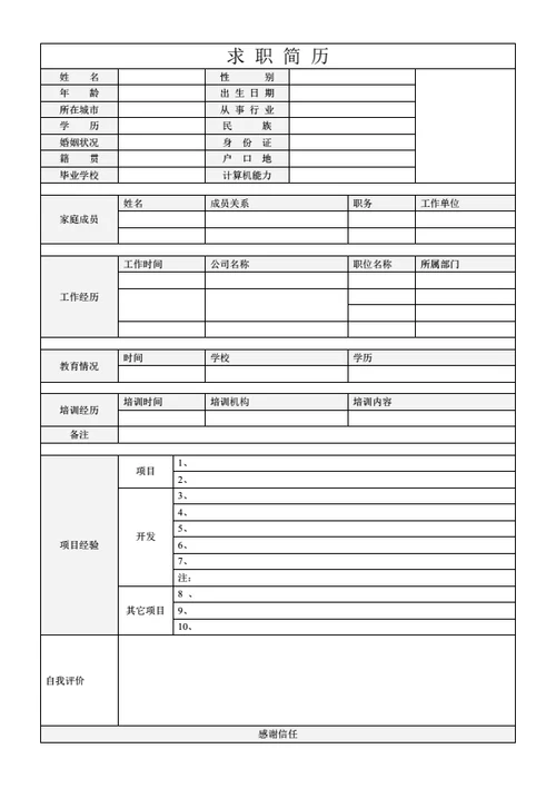 电子行业个人简历表格