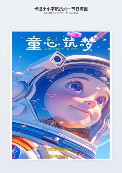 卡通小小宇航员六一节日海报
