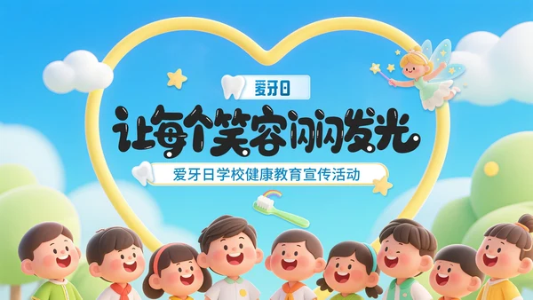 蓝色卡通风爱牙日口学校健康教育宣传PPT模板