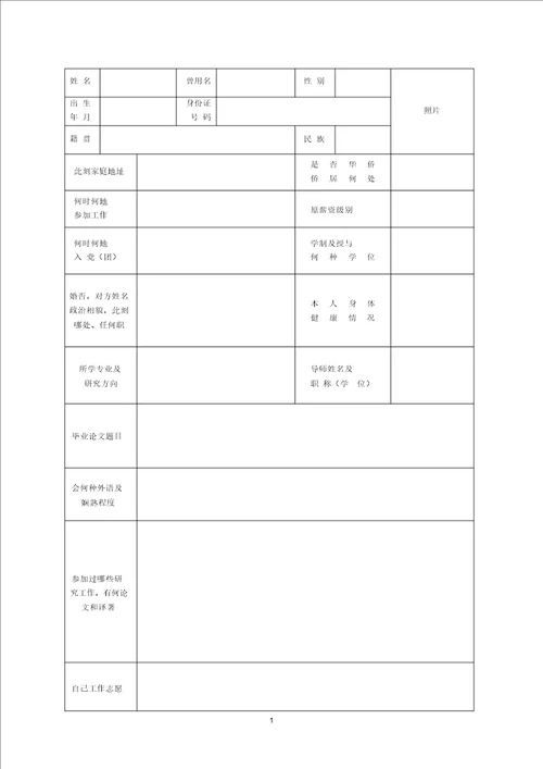 非全日制毕业研究生登记表