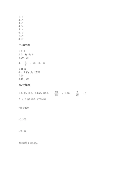 小升初六年级期末试卷及参考答案（能力提升）.docx