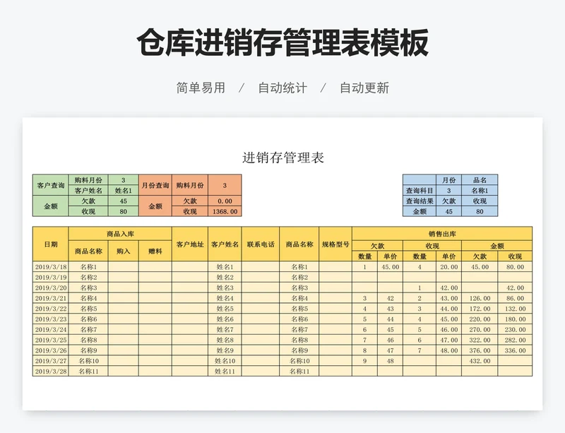 仓库进销存管理表模板