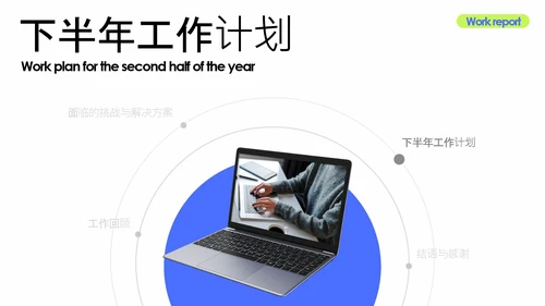 简约风蓝绿色年中述职PPT模板