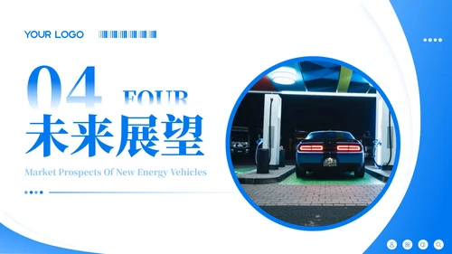 蓝色学术风新能源汽车的市场前景PPT模板
