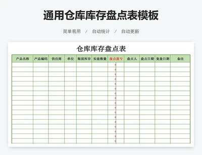 通用仓库库存盘点表模板