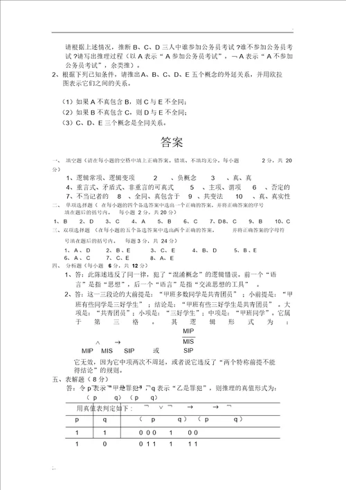 逻辑学模拟考试题及答案解析