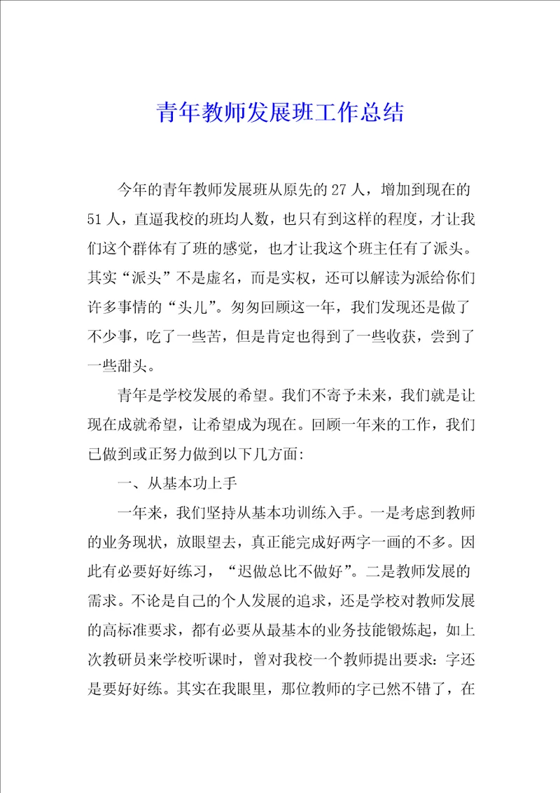 青年教师发展班工作总结