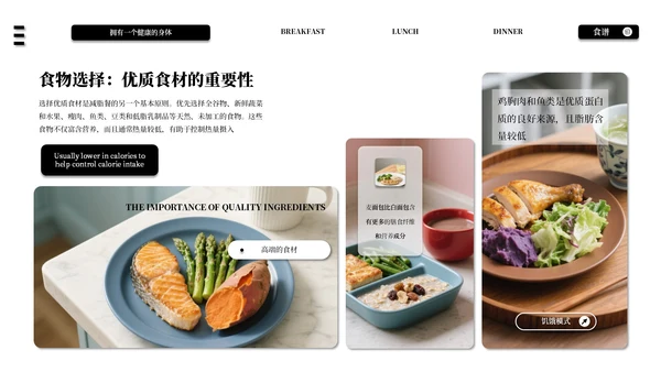 黑白色系减脂餐健康饮食通用PPT模板