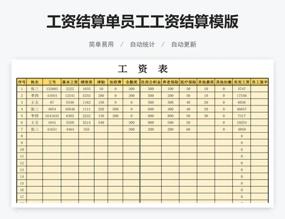工资结算单员工工资结算模版