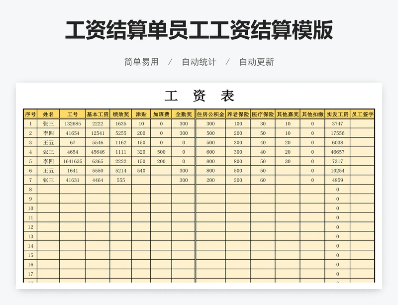 工资结算单员工工资结算模版