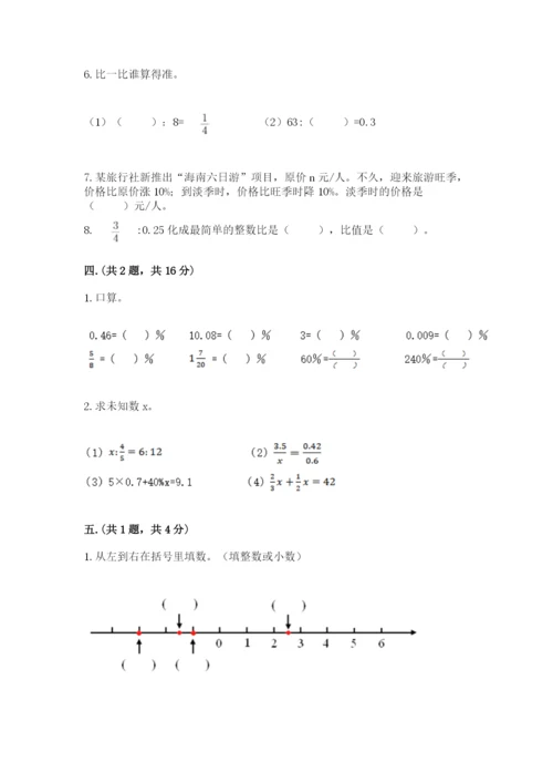 小学六年级数学期末自测题带答案（研优卷）.docx