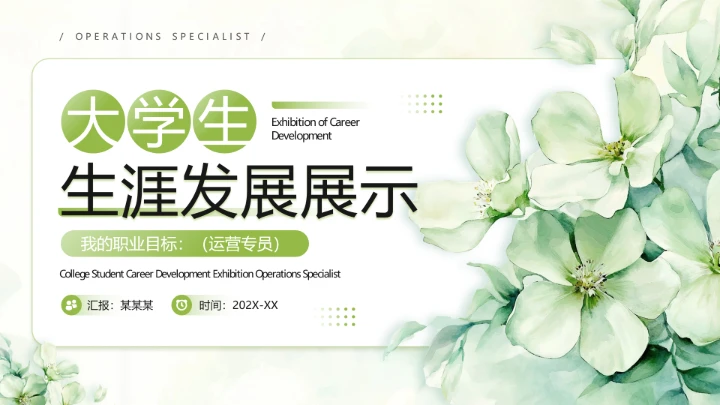 绿色小清新通用版大学生职业生涯发展展示职业生涯规划(运营方向)PPT