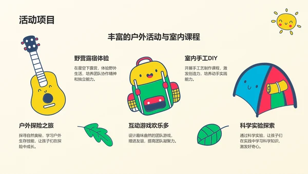 橙色卡通风小学生夏令营PPT模板