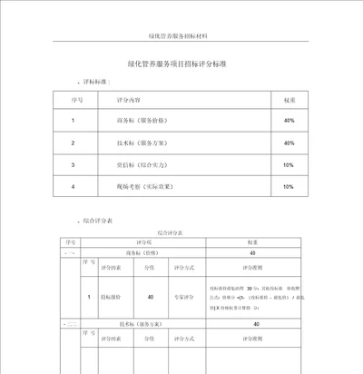 标准绿化管养招标评分表