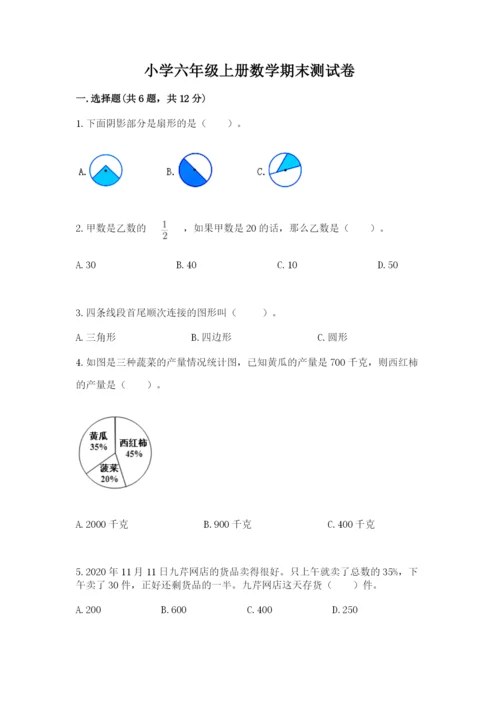 小学六年级上册数学期末测试卷附参考答案【精练】.docx