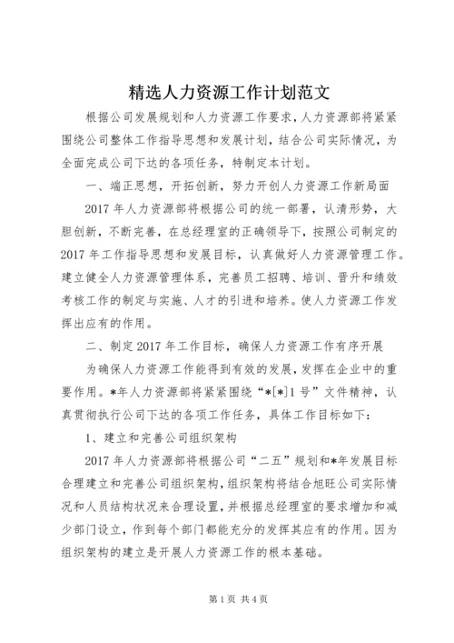 精选人力资源工作计划范文.docx