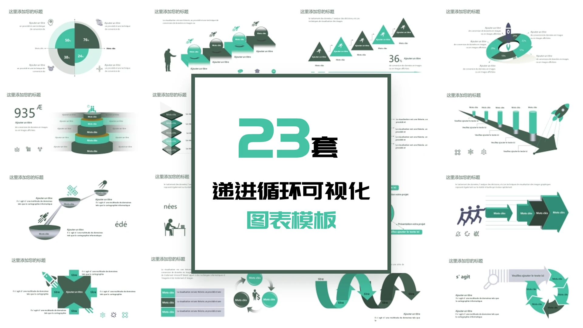 绿色简约递进循环可视化图表PPT模板循环关系图表